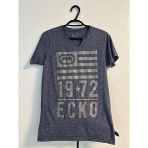 Ecko Unltd Womens Graphic T-Shirt Navy Blue Heathered V-Neck Rhino Logo Size‎ S